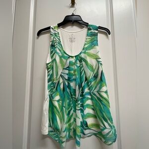 New York & Company Green Leaf Print Tank Top